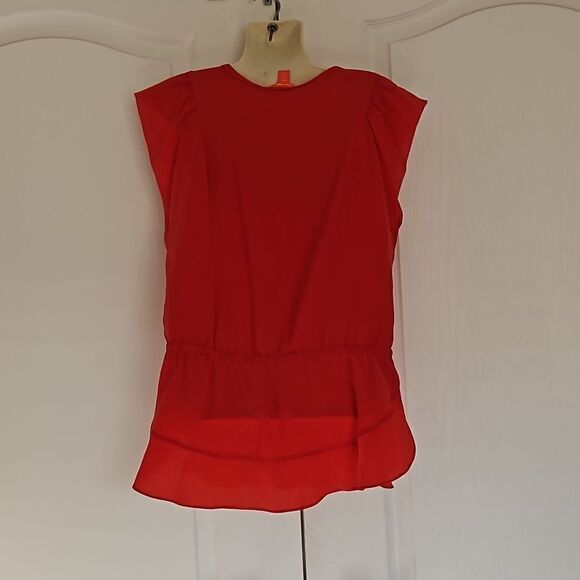 Joe Fresh Ladies Silk Blouse Elastic Waist With Peplum Hem Small Red - Picture 4 of 16